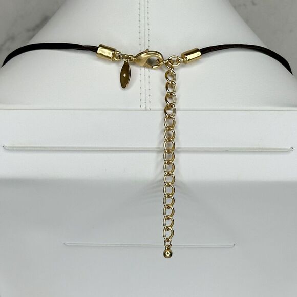 Chicos Gold Tone Chevron Pendant Brown Multi Strand Cord Necklace ✨ - Picture 7 of 14